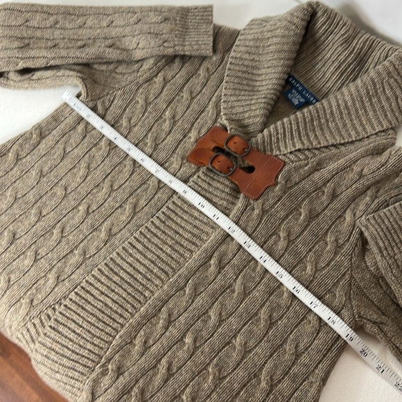 Ralph Lauren Blue Label Sz M Wool/Cashmere Shawl Neck Cardigan Taupe Buckle - Picture 6 of 12